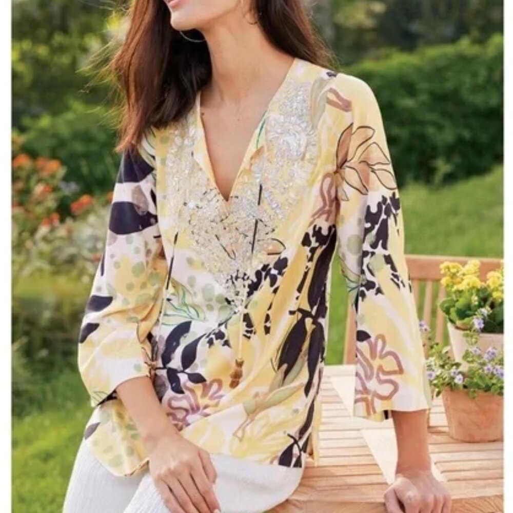 Soft Surroundings Vigne Tunic Top Shirt Size Petite Small NEW Relaxed Fit